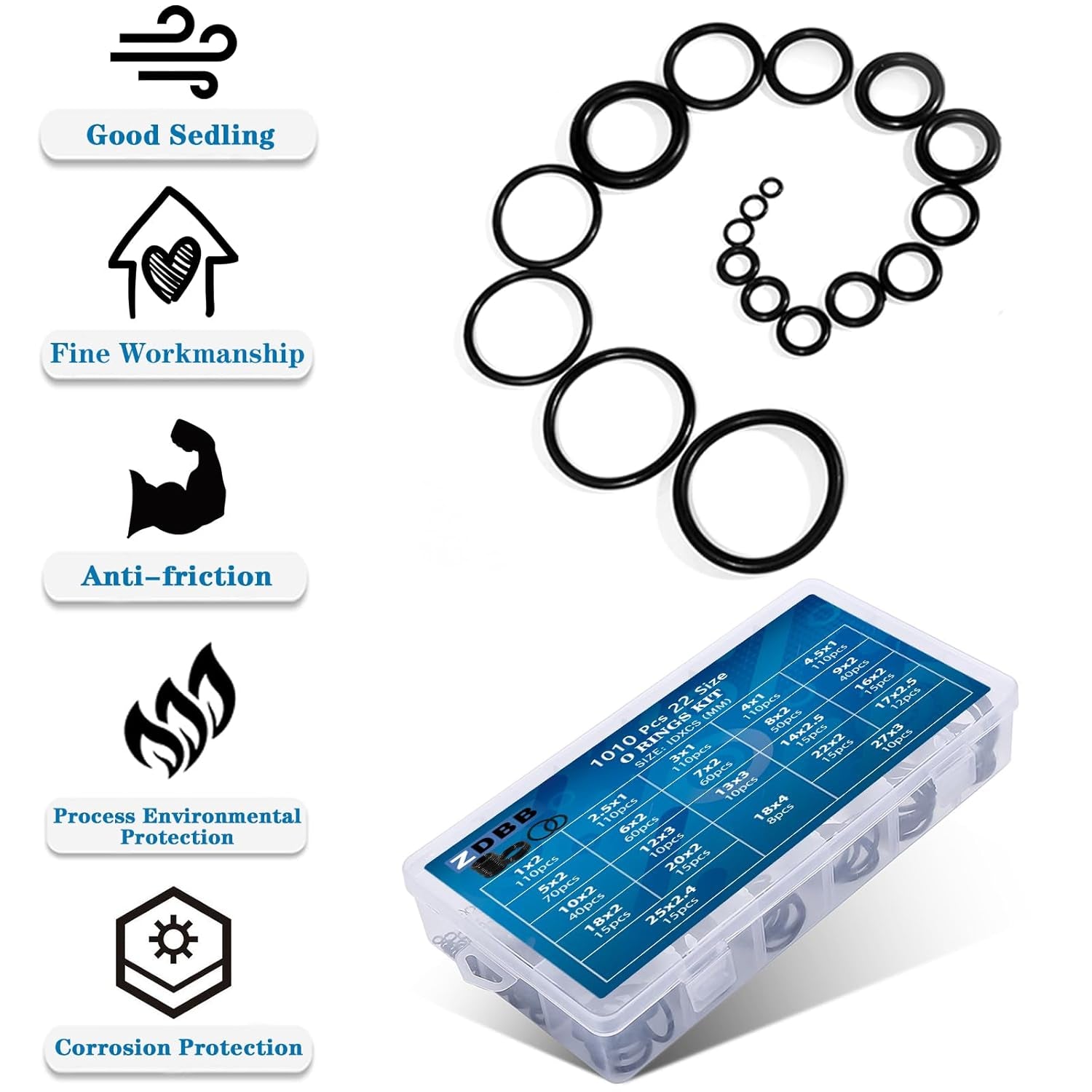 1010 Pcs Rubber O Rings Kit 22 Size Universal O-Ring Assortment Set for Automotive Faucet Pressure Washers Plumbing Sealing Repair,Air or Gas Connections,Resist Oil and Heat