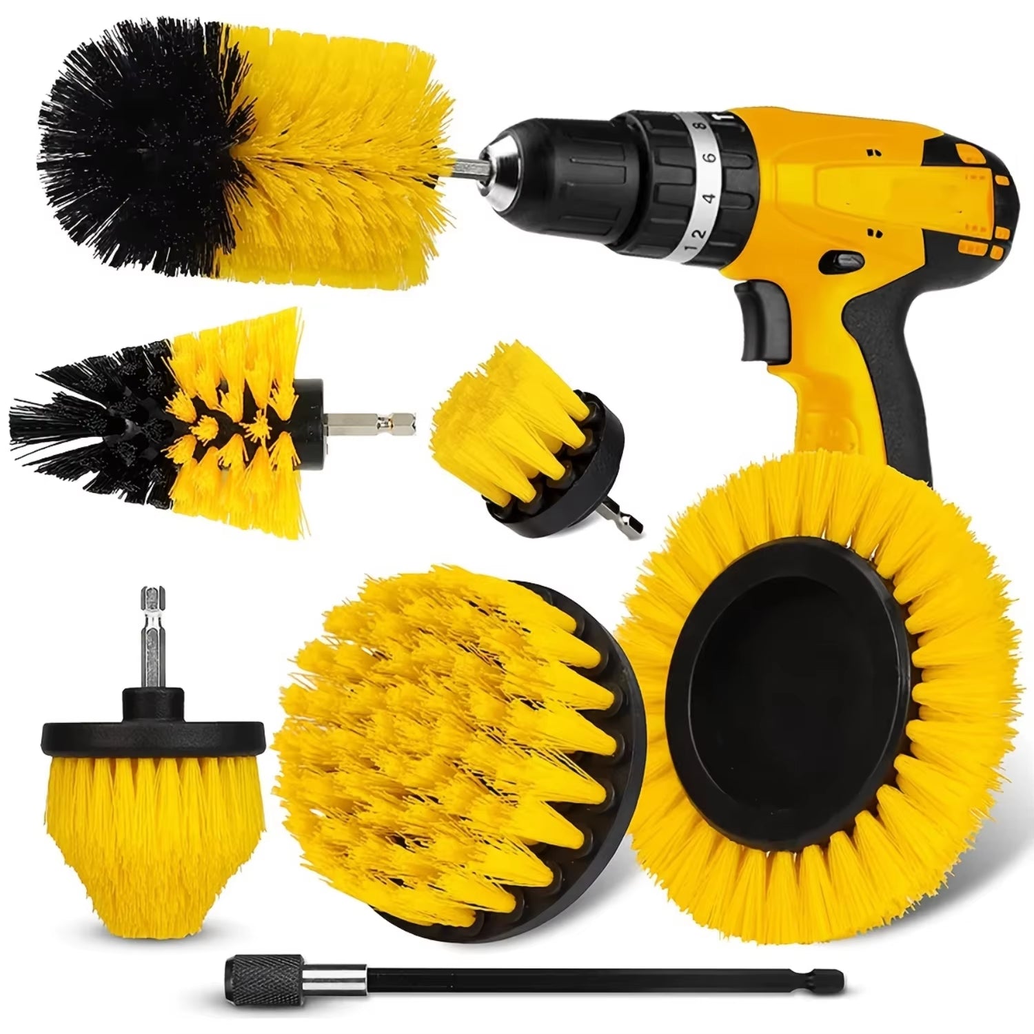 7Pcs Drill Brush Attachment Set, Power Scrubber Wash Cleaning Brushes Tool Kit, All Purpose Drill Brush with Extension for Grout