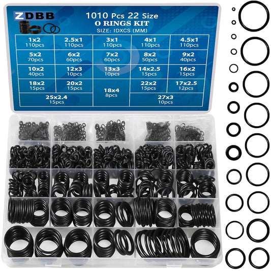 1010 Pcs Rubber O Rings Kit 22 Size Universal O-Ring Assortment Set for Automotive Faucet Pressure Washers Plumbing Sealing Repair,Air or Gas Connections,Resist Oil and Heat