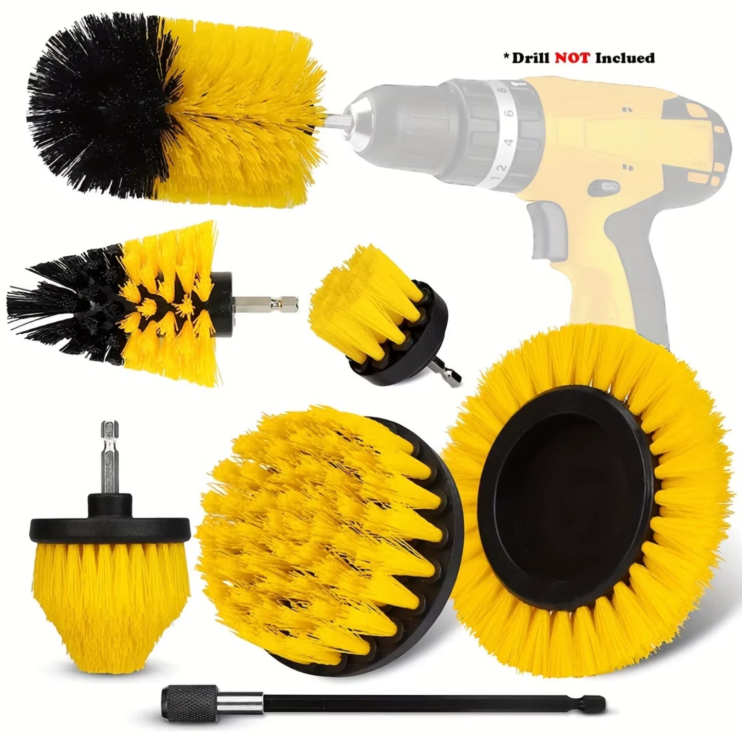 7Pcs Drill Brush Attachment Set, Power Scrubber Wash Cleaning Brushes Tool Kit, All Purpose Drill Brush with Extension for Grout