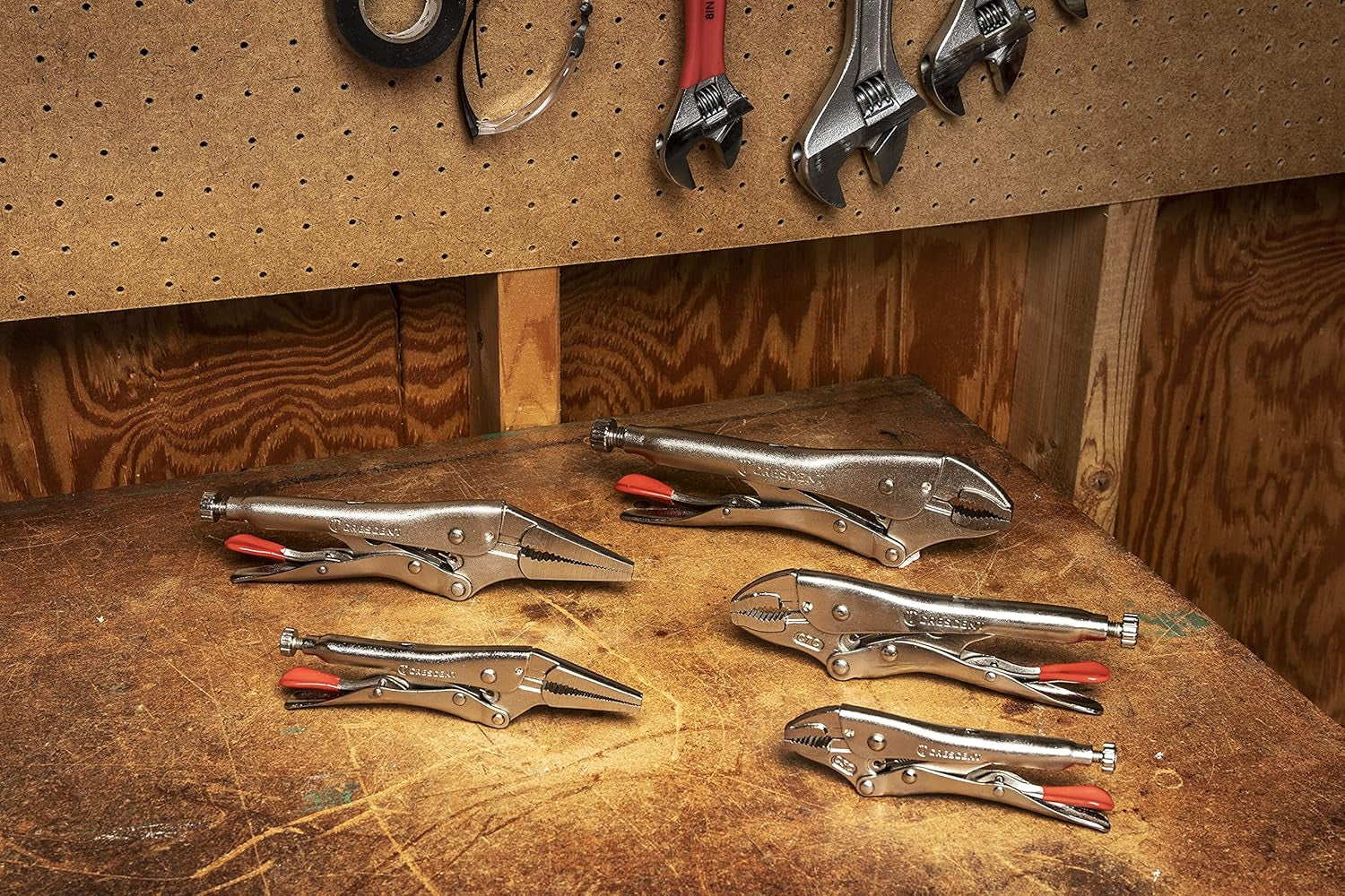 5 Piece 5 Inch, 7 Inch & 10 Inch Curved Jaw & 6 Inch & 9 Inch Long Nose Locking Pliers with Wire Cutter - CLP5SETN